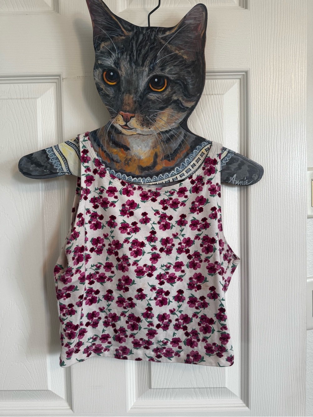 Forever 21 White Tank Top with Burgundy and Pink Floral Print